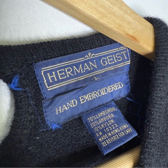 Herman Geist Vintage Hand-Embroidered Wool Blend Sweater Women’s Large - Picture 5 of 7